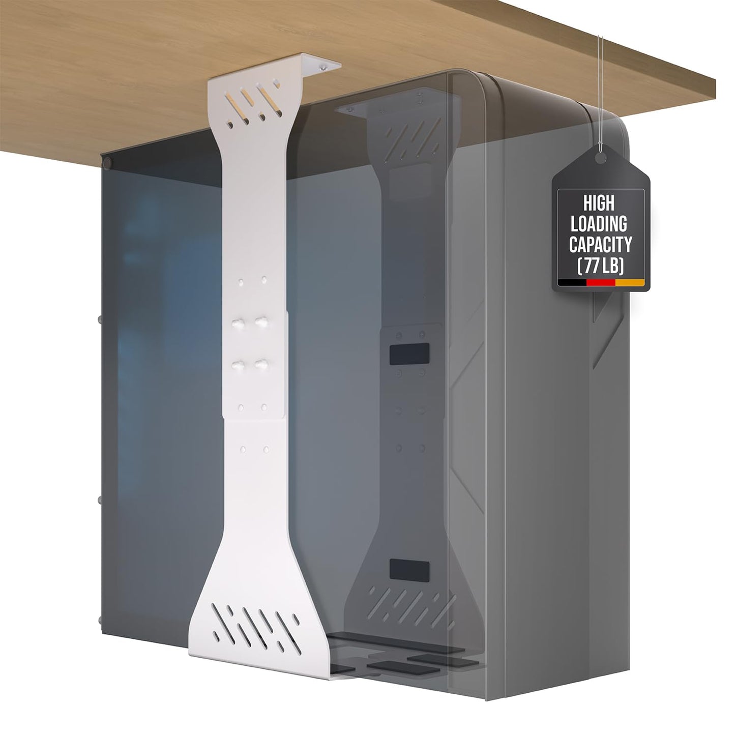 Heavy Duty Under Desk PC Holder – Up to 77 lbs Load Capacity - Adjustable Computer Tower Holder - Under Desk Computer Mount (White)