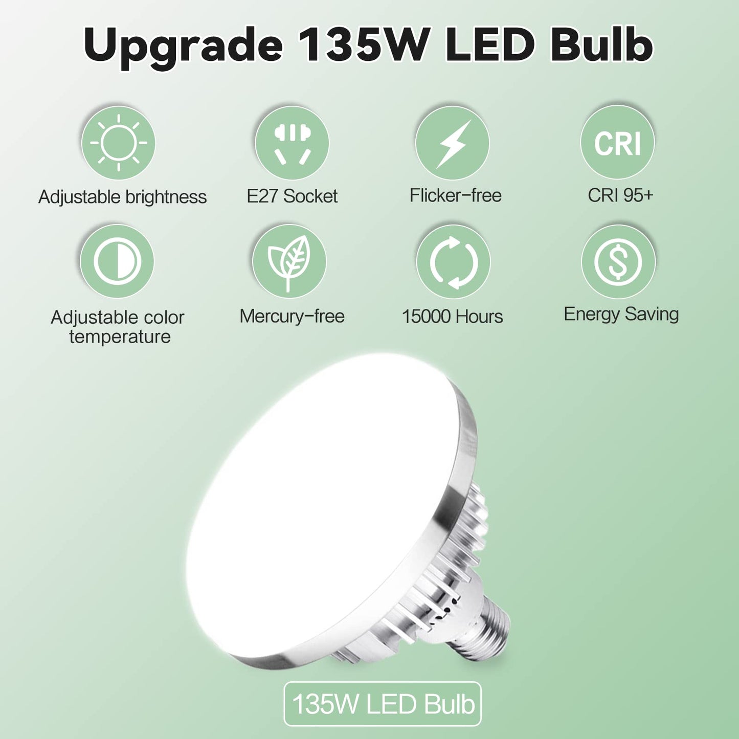 2Pack 135W Photography Light Bulb Dimmable Tricolor LED Bulbs 2700-6400K Colour Temperatures Softbox Bulb in E27 Socket for Photography Photo Video Studio Lighting