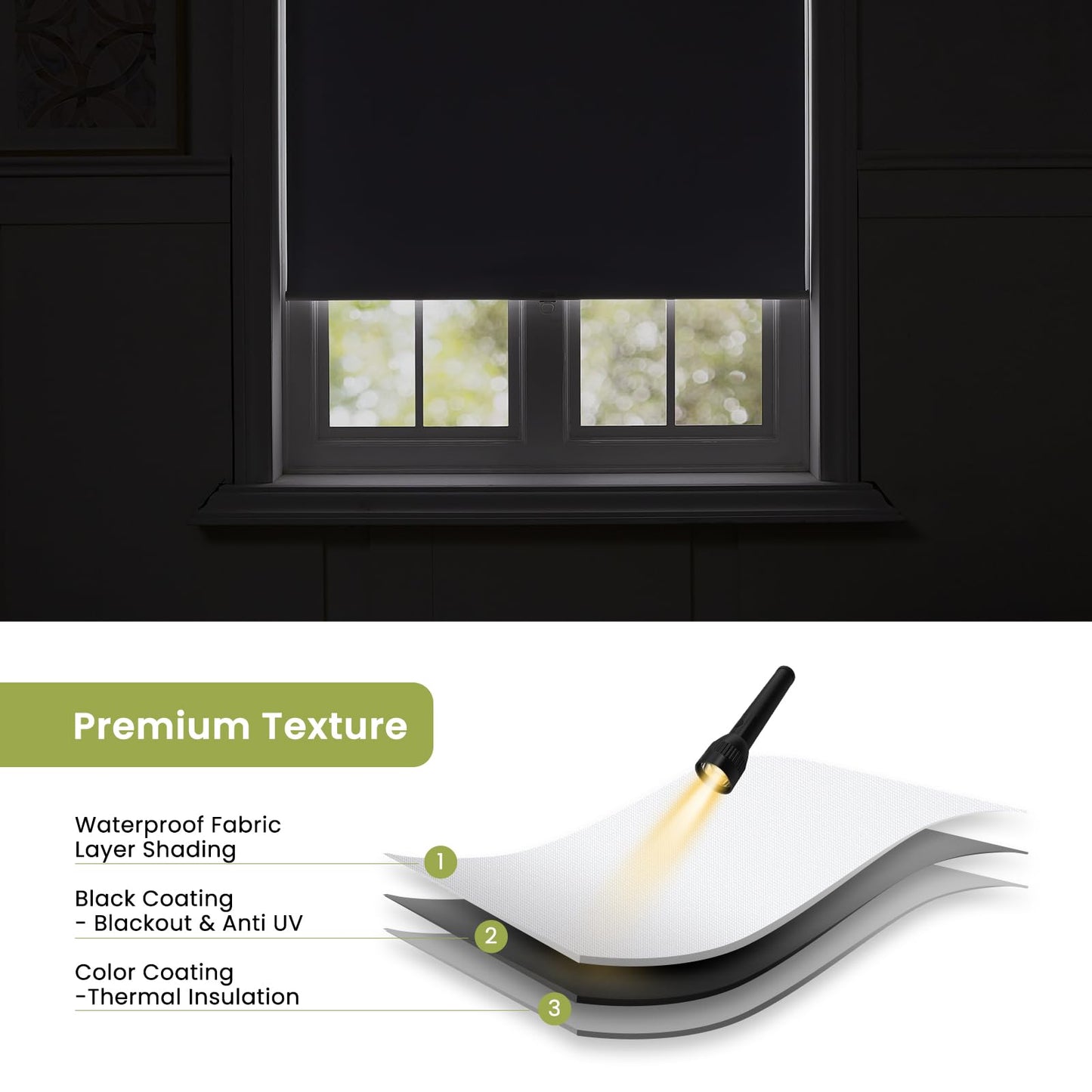 Anpark Cordless Roller Window Shades,100% Black Out Shade for Windows,Thermal Insulated UV Protection Window Blinds,Door Blinds,Blackout Window Shades Pull Down for Home,Office,39" W x 72" H, White