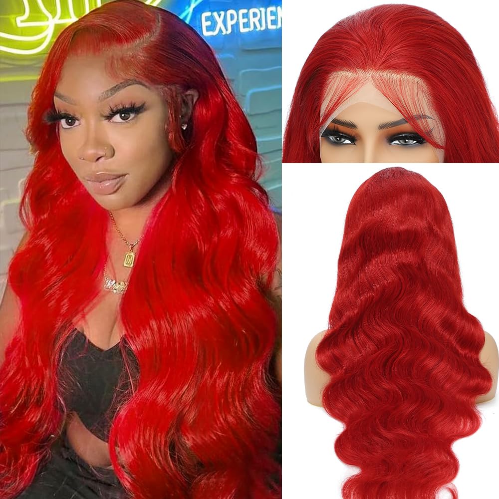 Red Lace Front Wigs Human Hair Pre Plucked 200% Density Red Wig Human Hair Body Wave Lace Front Wigs Human Hair 13x4 HD Lace Frontal Wig Colored Human Hair Wig Glueless Wigs 24 Inch