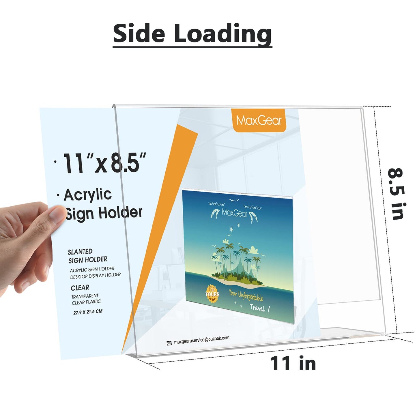 MaxGear Acrylic Sign Holder 8.5x11 Inches Horizontal 12 Pack, Slant Back Clear Tabletop Display Stands for Flyers Menus Documents, Landscape Sign Frames