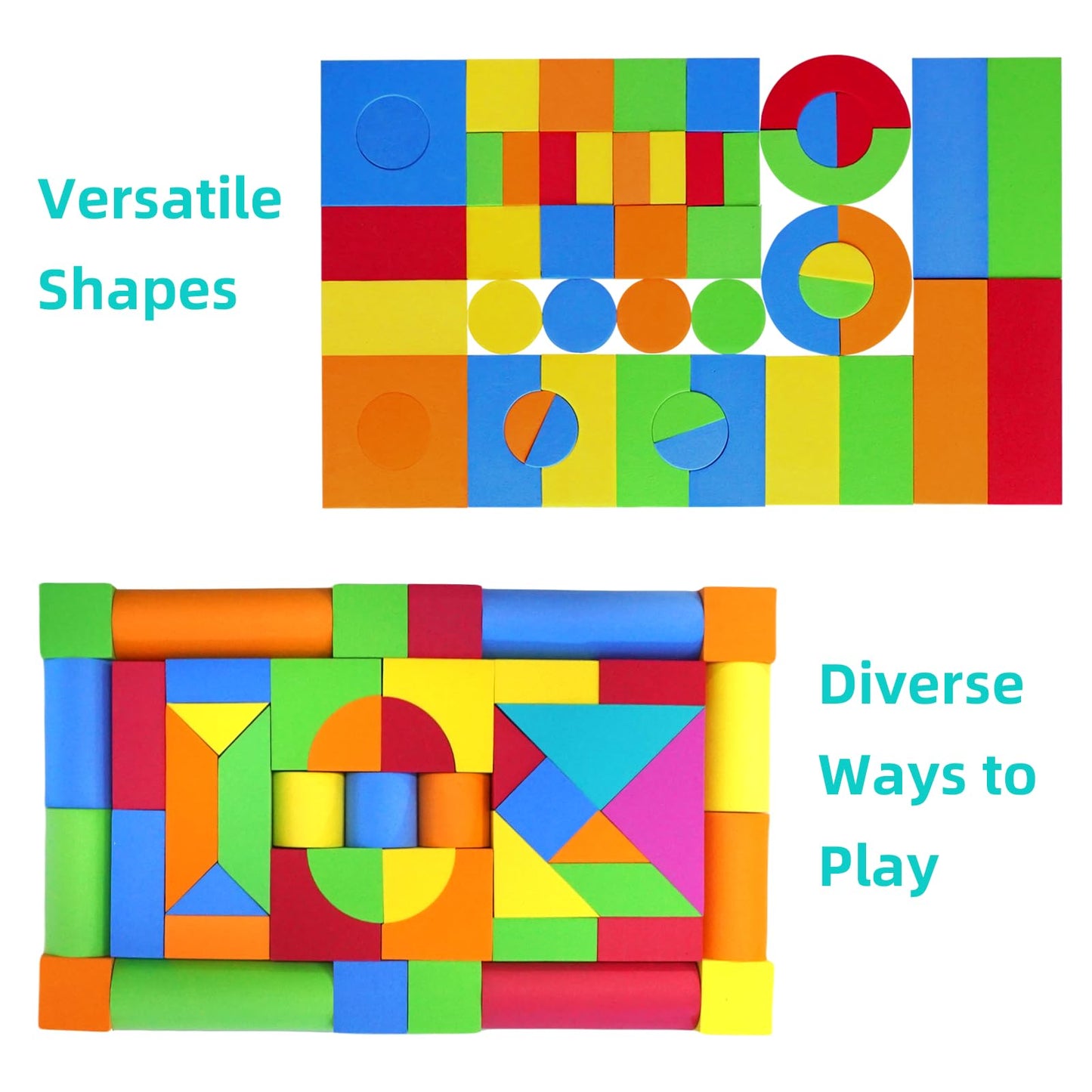 Pleykele Soft Building Blocks for Toddlers 2-4, 94PCS Foam Stacking Blocks Toys, Bath Toys for Kids, Preschool Learning STEM Toys & Gifts for Boys & Girls 18+ Months