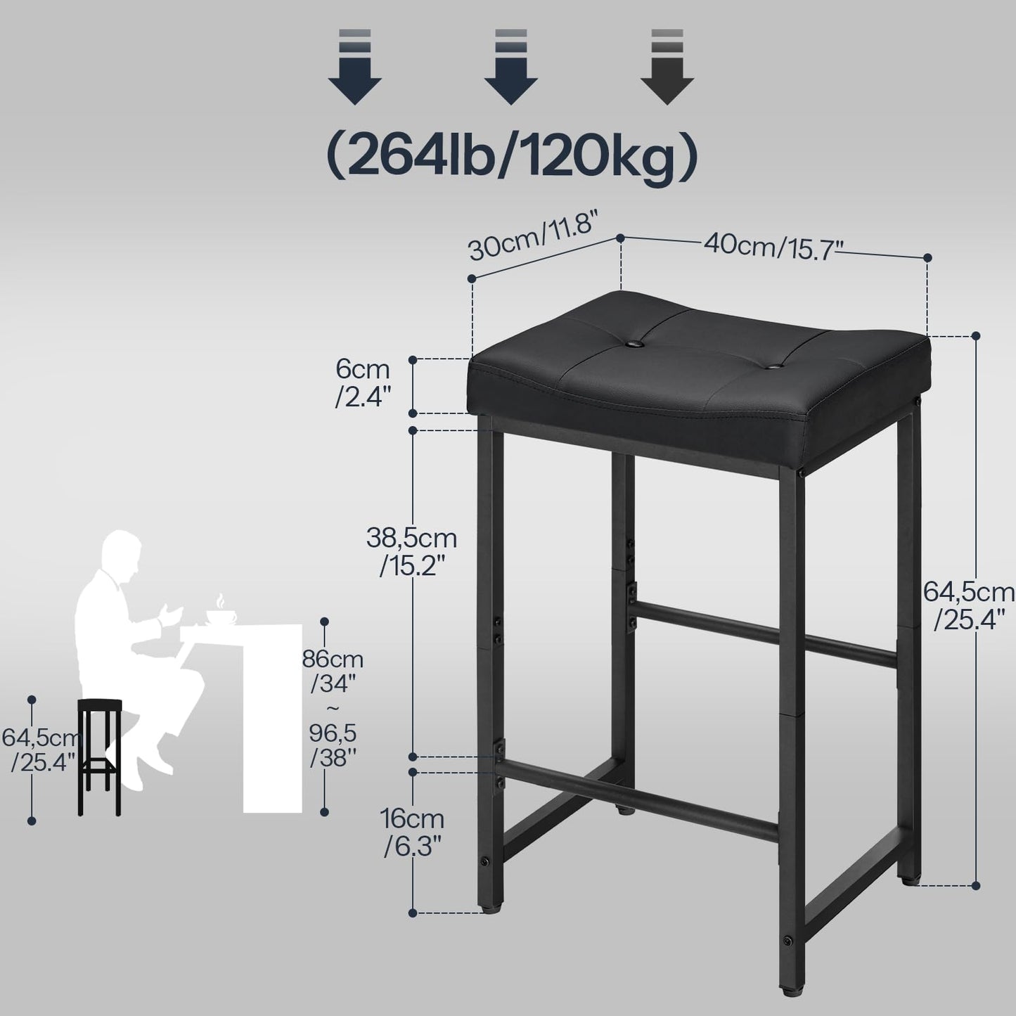 HOOBRO Bar Stools,25.4" Saddle Stools with PU Upholstery, Counter Height Stools with Footrest, Kitchen Breakfast Chairs, for Dining Room, Cafe, Bar, Black BB23BY01