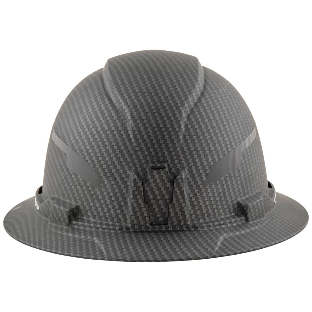 Klein Tools Hard Hat, Non-Vented Full Brim, Premium KARBN Pattern, Class E, Tested up to 20kV, Padded Sweat-Wicking Sweatband, Top Pad
