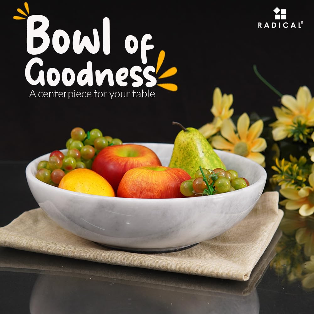 Radicaln Marble Fruit Bowl 10" Inches White Handmade Candy Bowl for Kitchen, Elegant Marble Bowl for Coffee Table Decor, Fruit Dish Holder for Countertop, Entryway Table Bowls, Modern Kitchen Decor