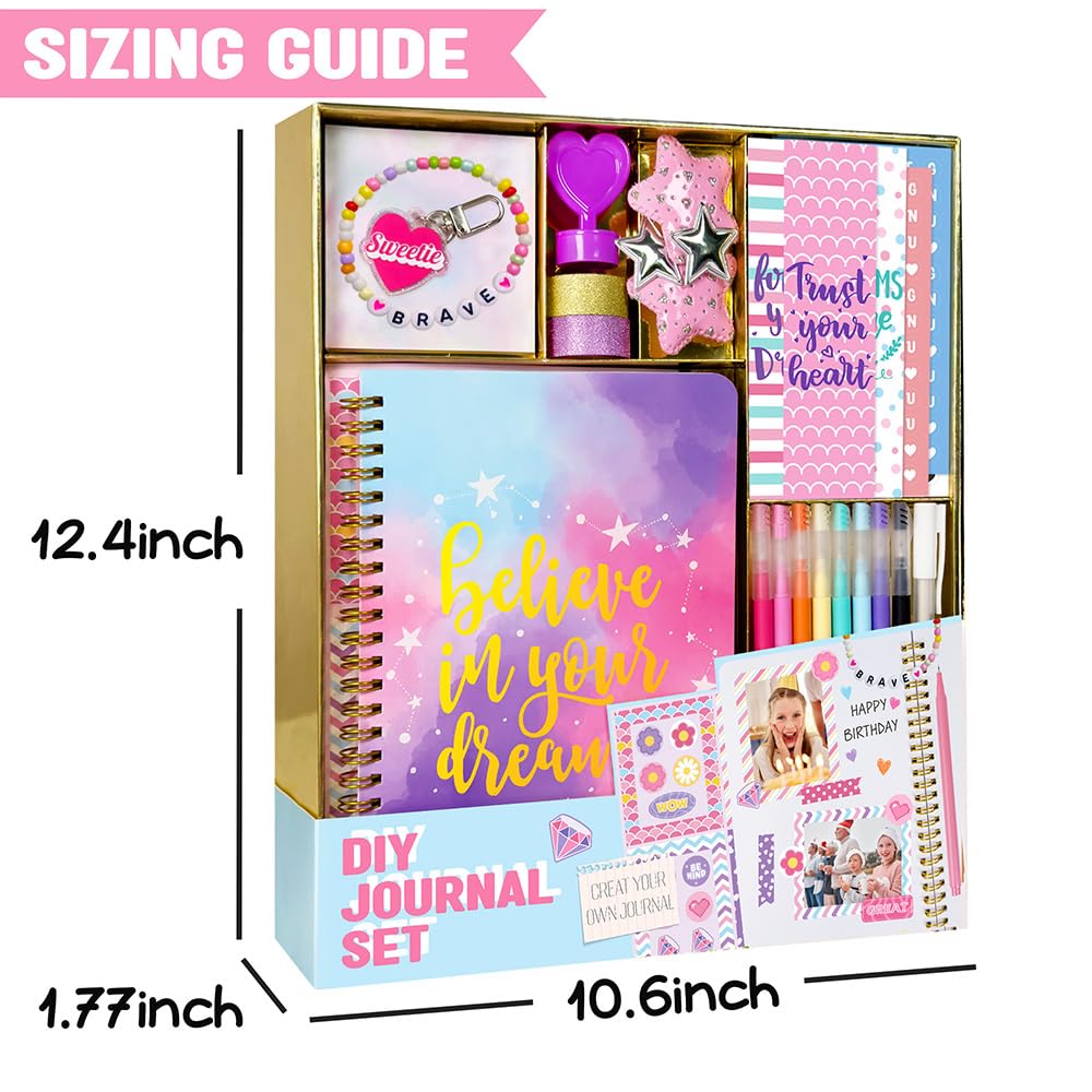 DIY Journal Kit for Girls - 48 pcs DIY Journal Set for Tween & Teen Girls, Stationery Set, Scrapbook & Diary Supplies Set, Journaling Art Crafts Kit, Ideal Gifts for 8 9 10 11 12 13 14 Year Old Girl