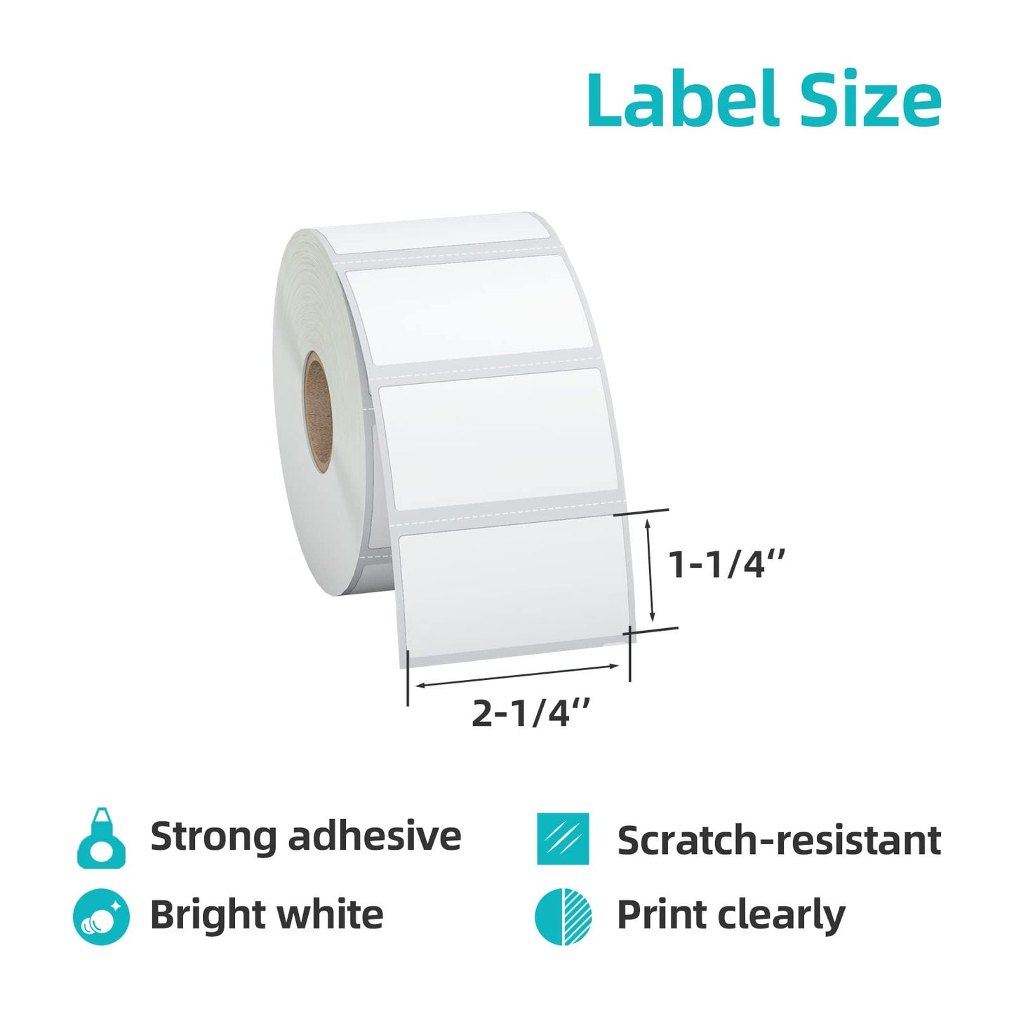 KingTac 3-Proof 1" Core(12,000 Labels) 2.25" X 1.25” Direct Thermal Labels - 12 Rolls,1000/Roll, Perforated Stickers for Barcode Address, Compatible with Zebra & Rollo & MUNBYN Desktop Printer