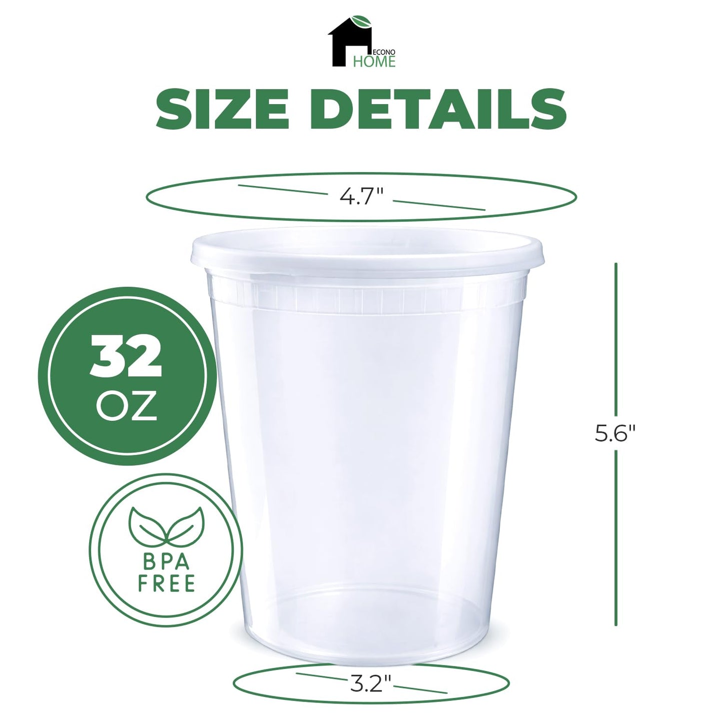 EconoHome Clear Deli Containers with Lids - 240-Pack, 32oz Plastic Containers with Lids for Food Storage, Meal Prep, Leftover, Restaurant Business, Takeout - Fridge, Microwave & Freezer-Safe
