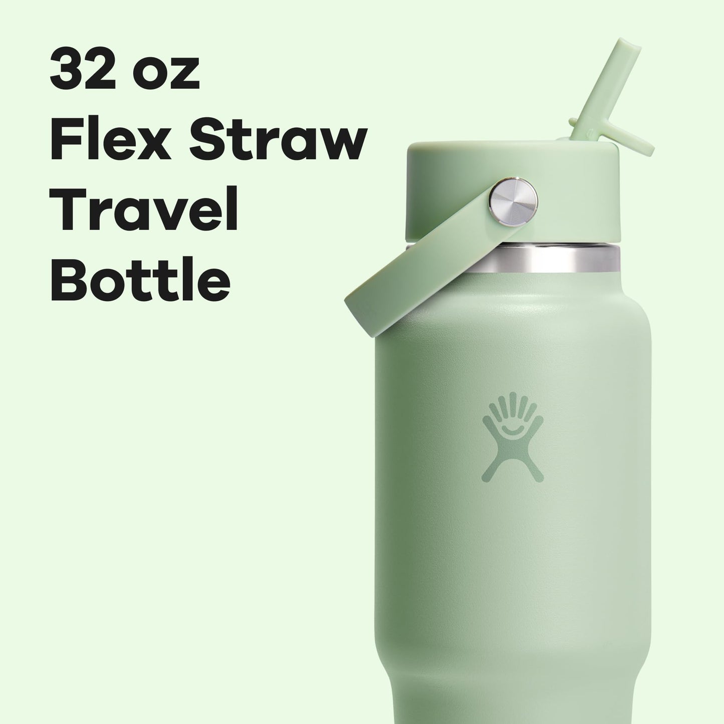 Hydro Flask Travel Water Bottle - Insulated Stainless Steel - Wide Straw Lid, Non Spill, Leakproof in 32 Oz Aloe Green
