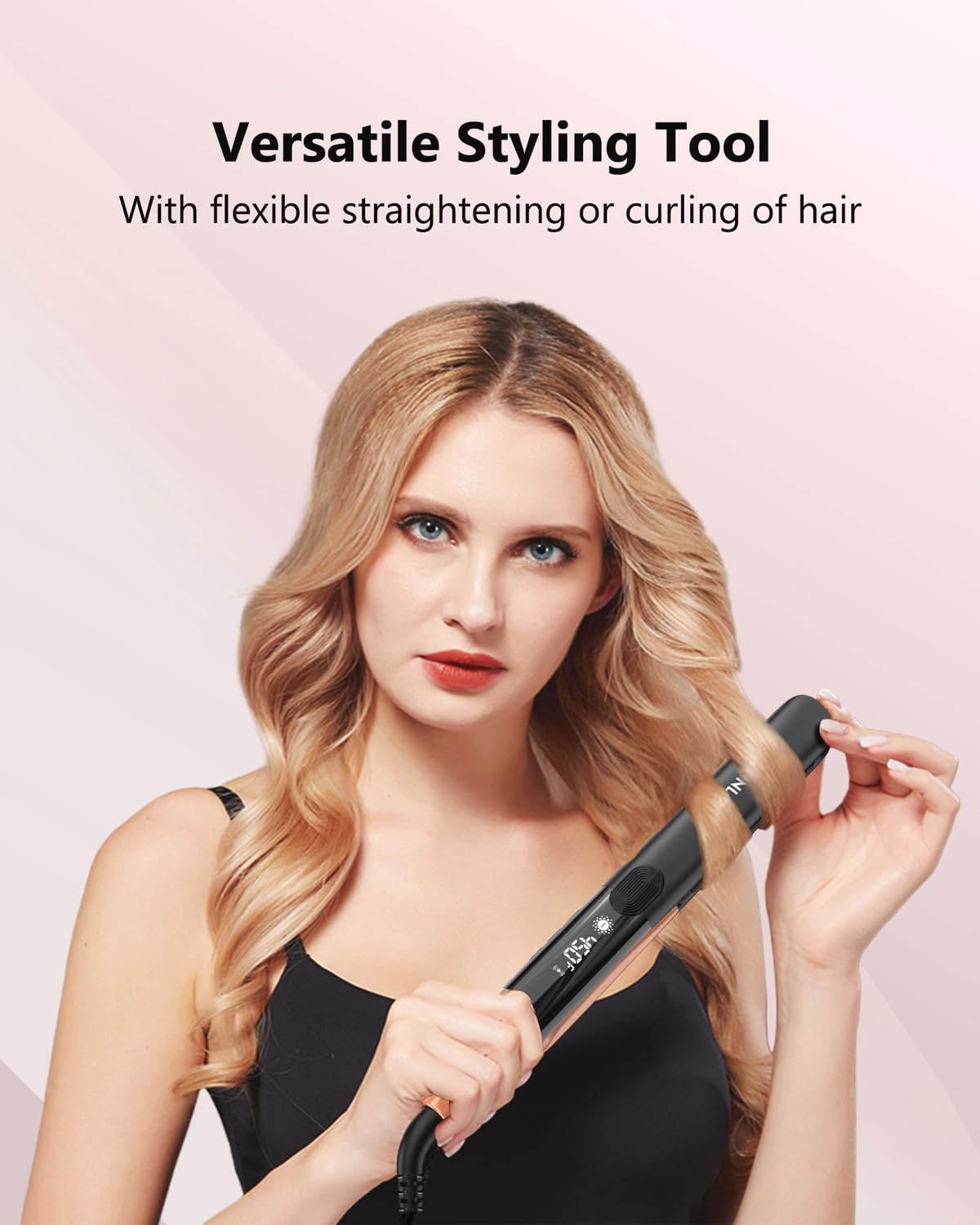 Annlary Hair Straightener, 1 Inch Flat Iron Hair Straightener and Curler 2 in 1, Professional Ceramic Ionic Dual Voltage Flat Iron with Anti-Iron Silicone for Less Frizz, Shinier & Smoother Hair
