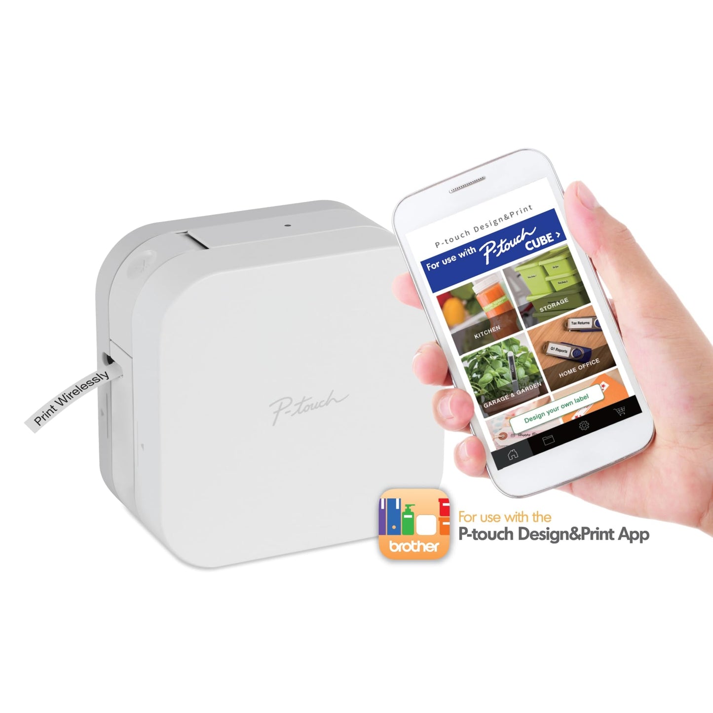 Brother P-Touch Cube Color Smartphone Label Maker, Bluetooth Wireless Technology, Multiple Templates Available for Apple & Android Compatible – White