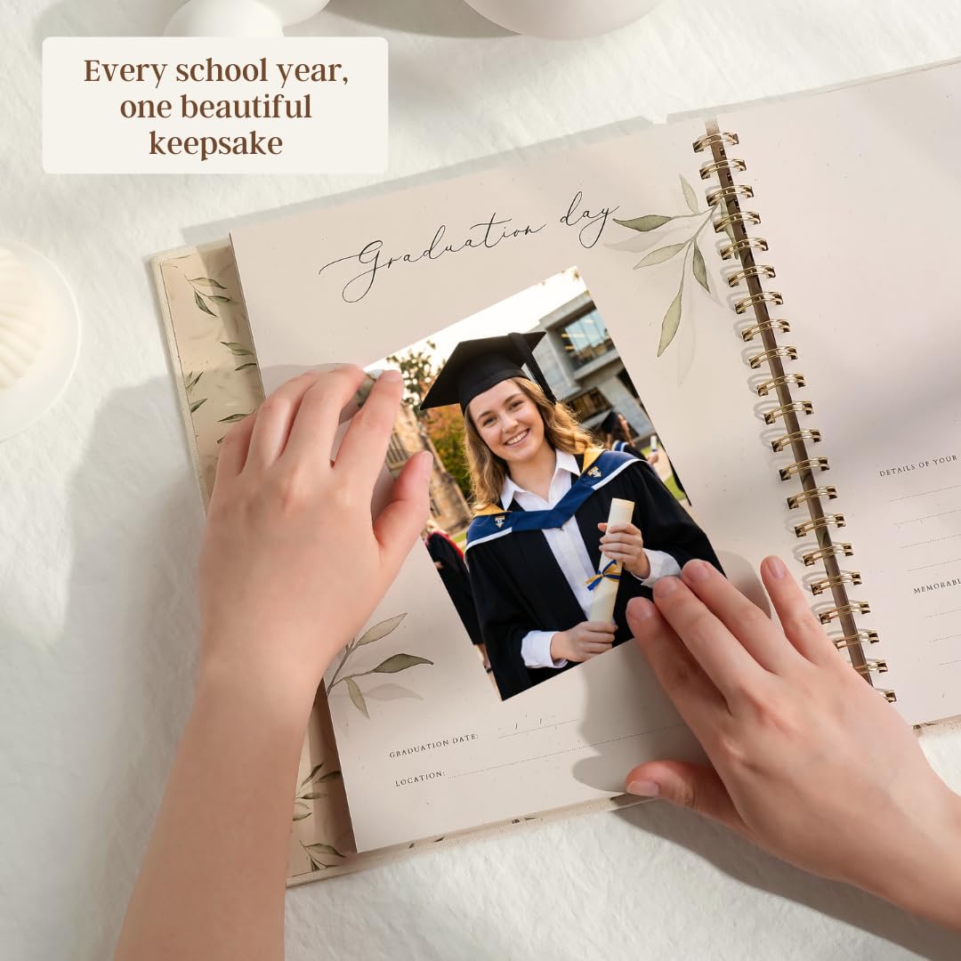 Peachly My School Years Memory Book for Kids & School Photo Album – School Picture Photo Album Childhood Memory Book - School Keepsake Organizer School Days (Beige - Preschool to 12th Grade)