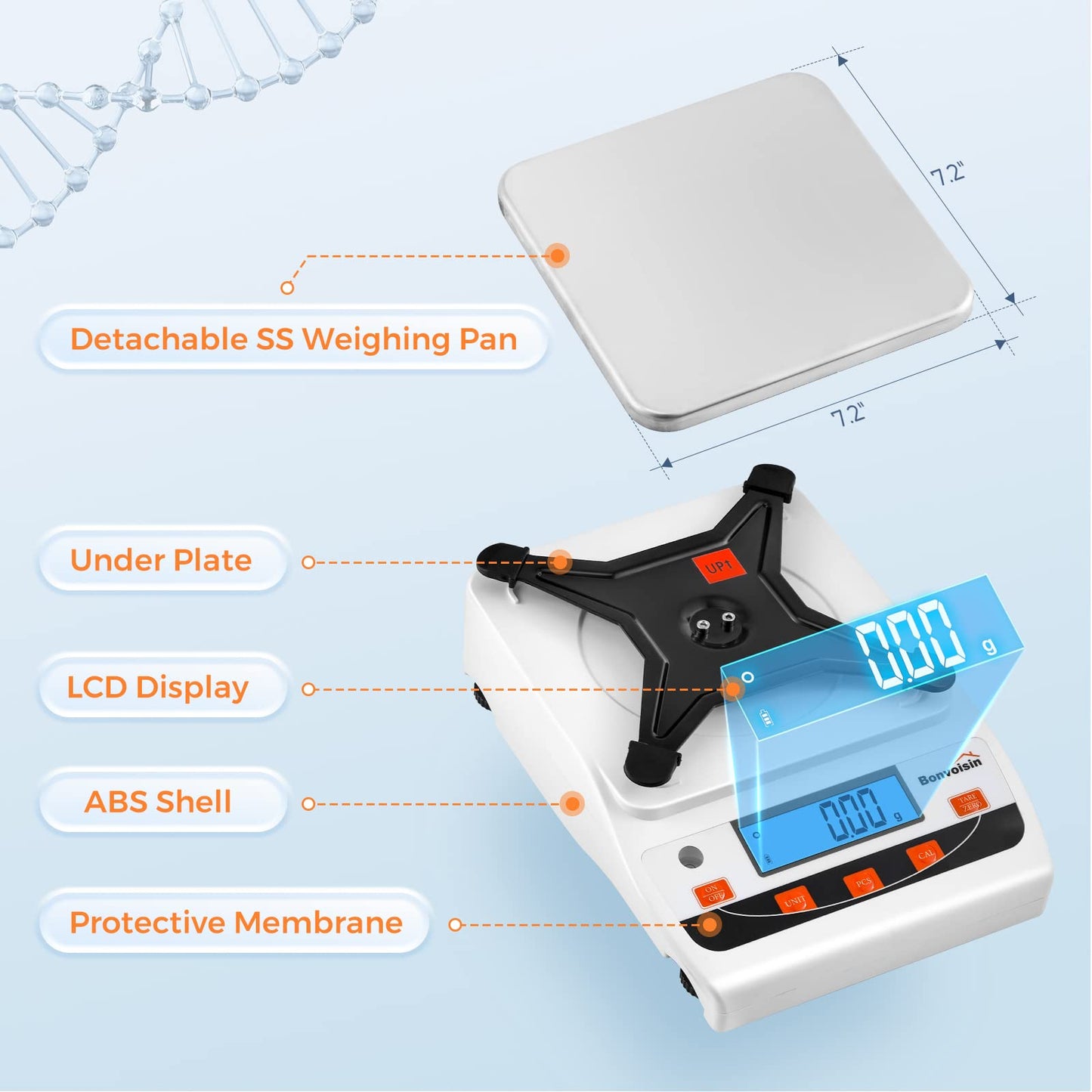 Bonvoisin Lab Scale 5000g/0.01g High Precision Laboratory Scientific Scale 0.01 Gram Accuracy Electronic Analytical Balance Digital Kitchen Jewelry Scale (5000g, 0.01g)