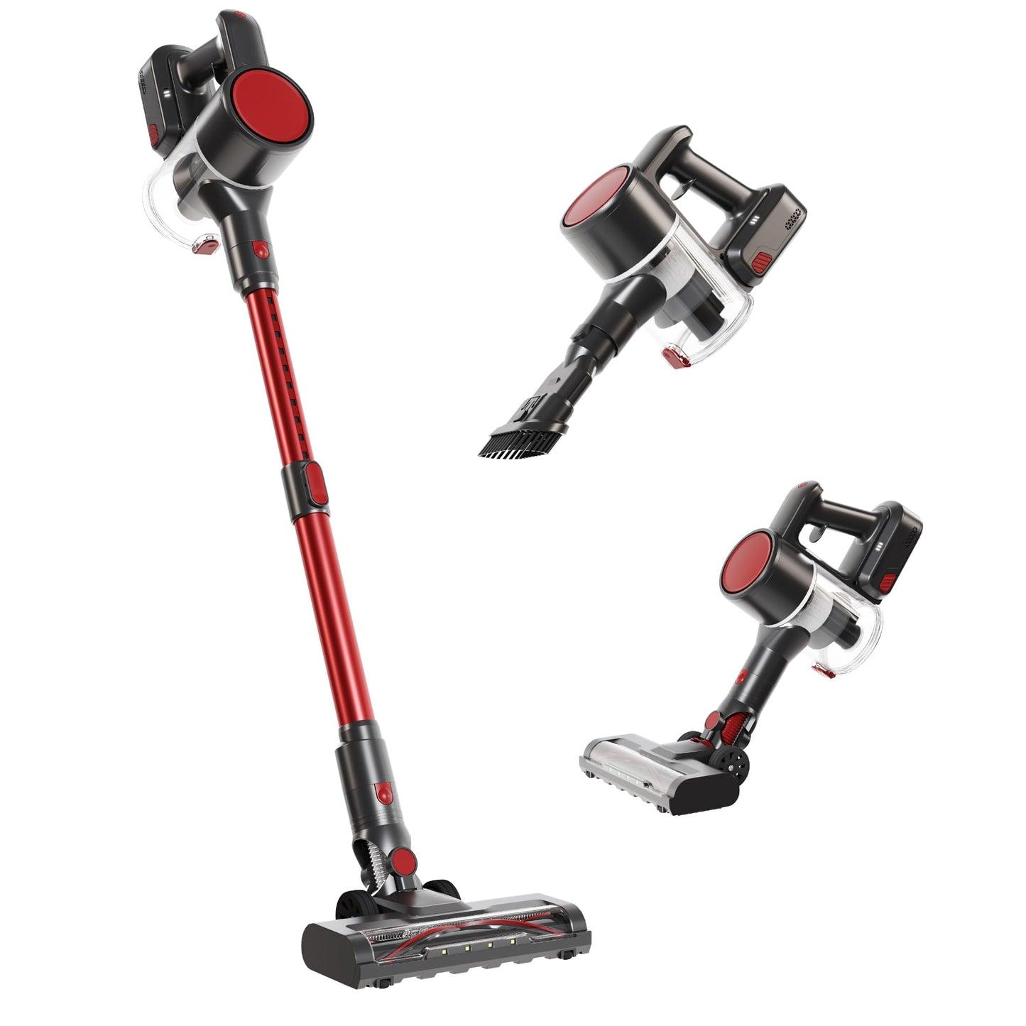 OLIXIS Cordless Vacuum Cleaner with Flexible Steering & Extendable Pole,3 Brush Heads, Lightweight Wireless Rechargeable Upright Vacuum with LED Light & Wall Mount for Hardwood Floors & Carpet