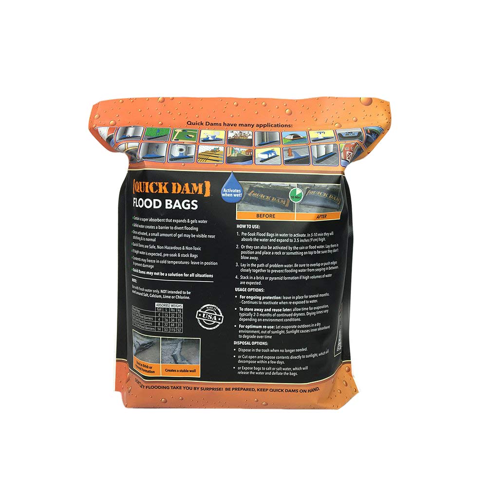 Quick Dam - QD1224-6 Water Activated Flood Bags 1ft x 2ft, 6-Pack