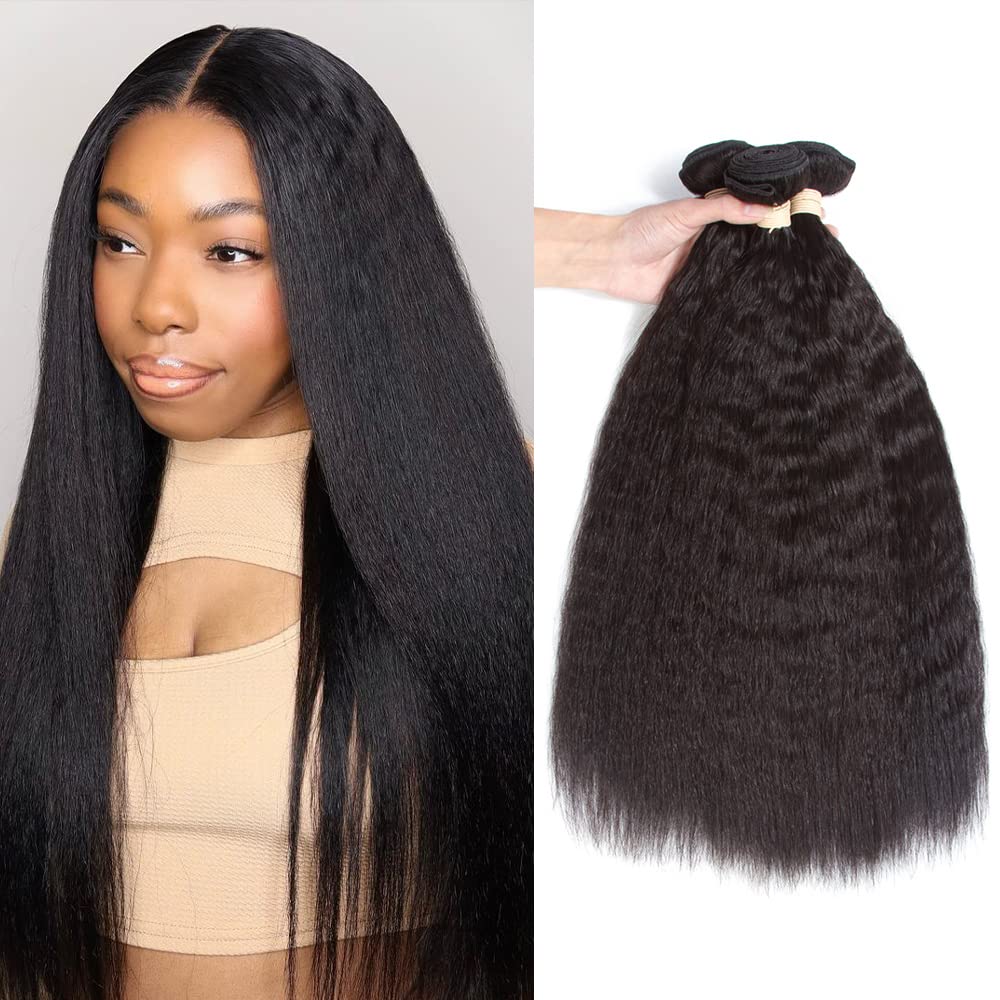 Kinky Straight Bundles, Kerriana Kinky Straight Bundles Human Hair 16 18 20 Inch 100g Brazilian Hair Bundles 3pcs Remy Human Hair