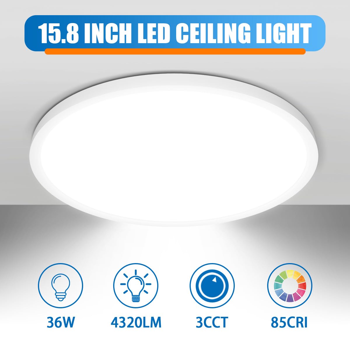 Allsmartlife LED Flush Mount Ceiling Light 4 Pack, 15.8 inch Thin Round Flat Panel Light 32W 4320lm, 3000K/4000K/6500K Dimmable, White Light Fixtures Ceiling Mount for Kitchen, Bedroom