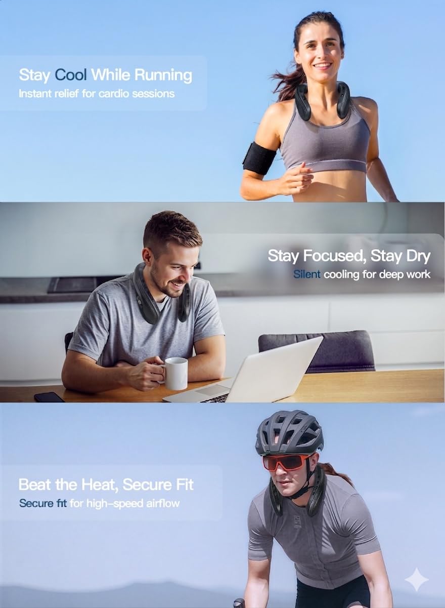 Staholz Neck Air Conditioner Portable, Neck Fan with Large Cooling Plate & NTC Control, 360° Upward & Downward Back Airflow, 6000mAh Bladeless Wearable Fan for Outdoor, Travel, Office, Golf