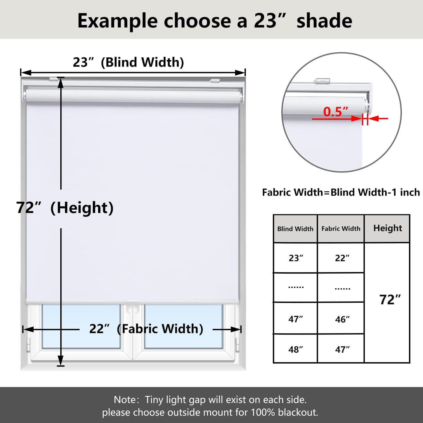 AOSKY Cordless Roller Shades Blackout Blinds for Windows Room Darkening Rolled Up Shades with Spring System, UV Protection Window Shades Door Blinds for Home and Office (46" W x 72" H, White)