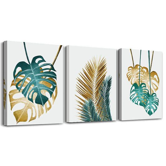 Canvas Wall Art For Living Room Family Wall Decorations For Bedroom Kitchen Dining Room Wall Decor Abstract Painting Leaves Wall Pictures Artwork Office Canvas Art Prints Bathroom Home Decor 3 Piece