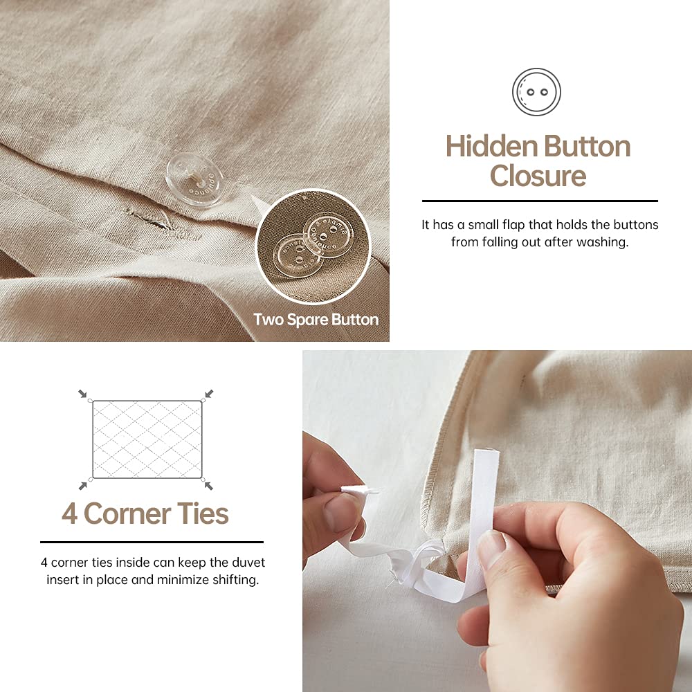Simple&Opulence French Linen Duvet Cover Set 104"x 92"- 3 Pieces (1 Comforter Cover,2 Pillowcases)-Natural Flax Cotton Blend-Solid Color Breathable Farmhouse Bedding-Linen/Beige, King