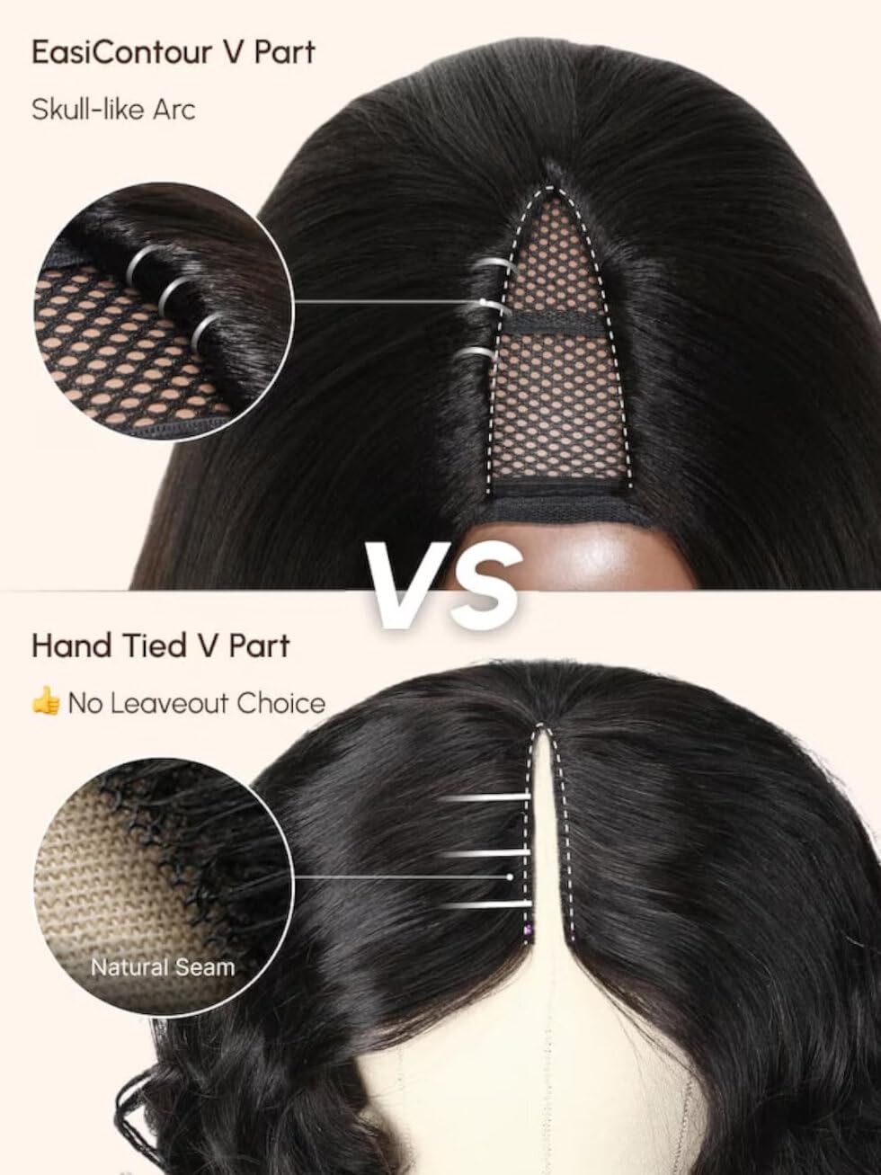 UNICE EasiContour Kinky Curly V Part Wigs Human Hair Minimal Leave Out Brazilian Glueless U Part Human Hair Wig Beginner Friendly No Sew in No Glue 150% Density 18 inches