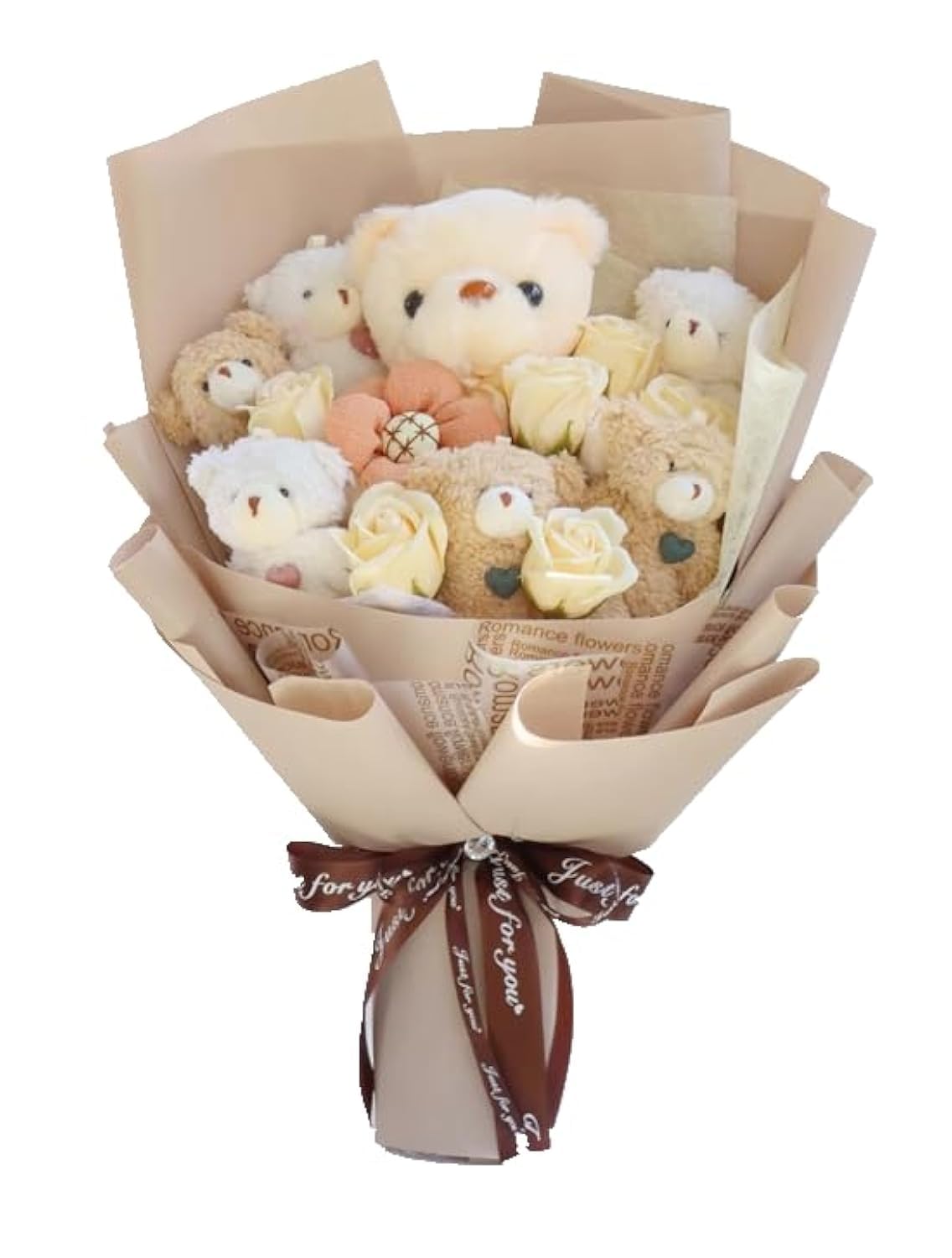 BBLION Cute Bear Bouquet - Plush Stuffed Doll Bouquet with Cute Soap Flower - Handmade Cartoon Bouquet for Any Occasions, Birthday, Bridal Shower, Graduation etc. (6 Little Bears)