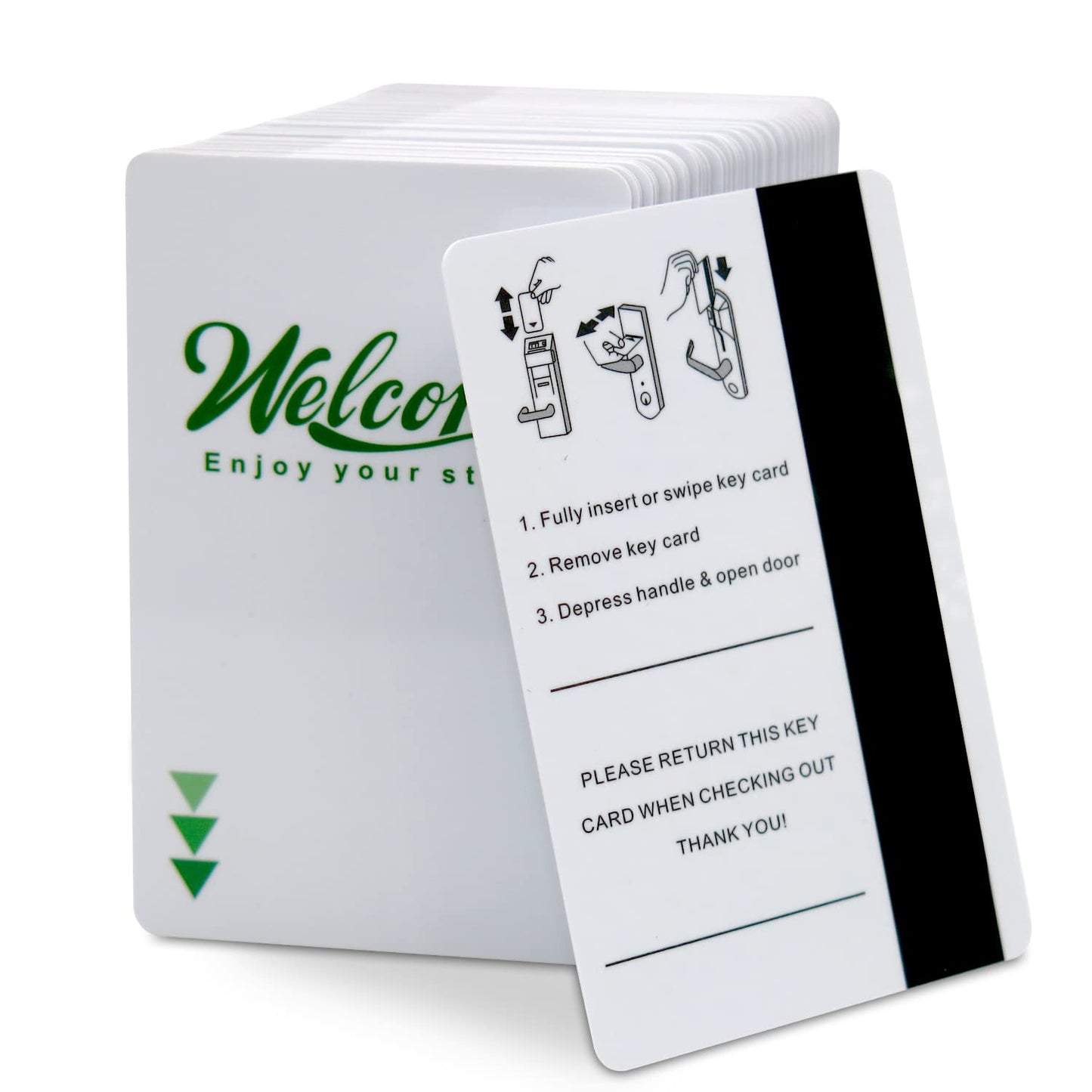 Gialer 250 Pack Hotel & Motel Key Cards Welcome Enjoy Your Stay Card Magnetic Strip Door Card(Green)
