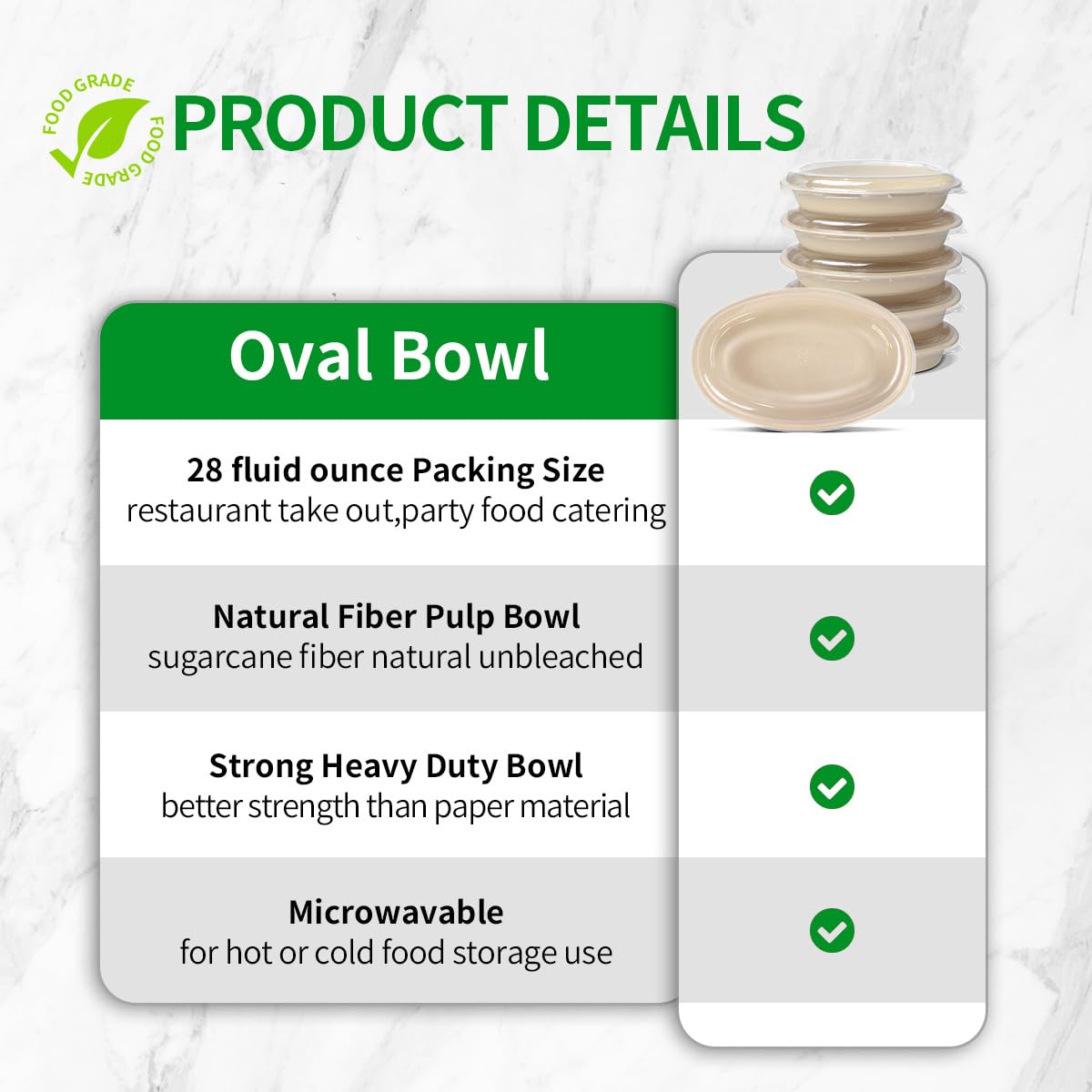 bloomoon 28 oz Oval Disposable Food Containers with Lids 50 Pack,Chipotle Style Bowl Oval with Lid Meal Prep Containers Disposable for Salad,Nacho,Taco,Lunch (50 Bowls 50 Lids)