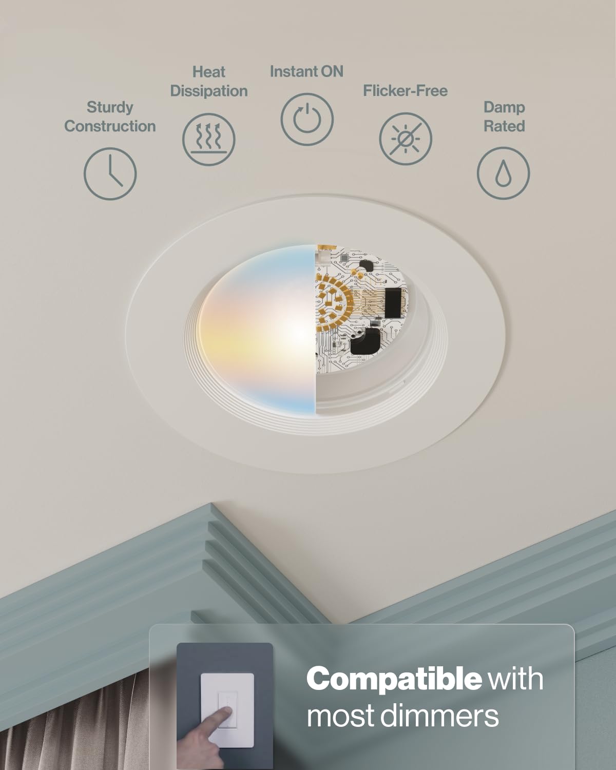 Sunco 12 Pack 6 Inch LED Recessed Light Retrofit, Can Lights for Ceiling, 1700 LM High Brightness, Selectable CCT 2700K/3000K/4000K/5000K/6000K, 17W=120W, Dimmable, Baffle Trim, Damp Rated UL