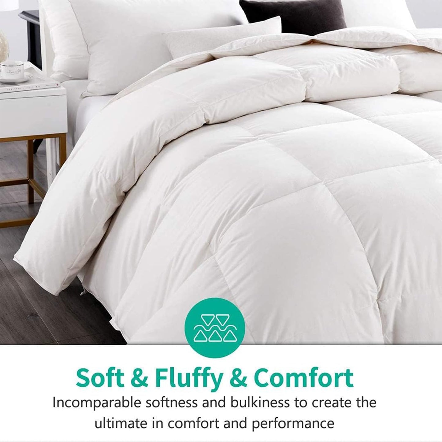 APSMILE Lightweight Down Feather Fibers Comforter Full/Queen Size, Fluffy Duvet Insert for Warm Weather/Hot Sleepers -Ultra Soft 100% Organic Cotton Cover, High FP Summer Duvet (White, 90x90)