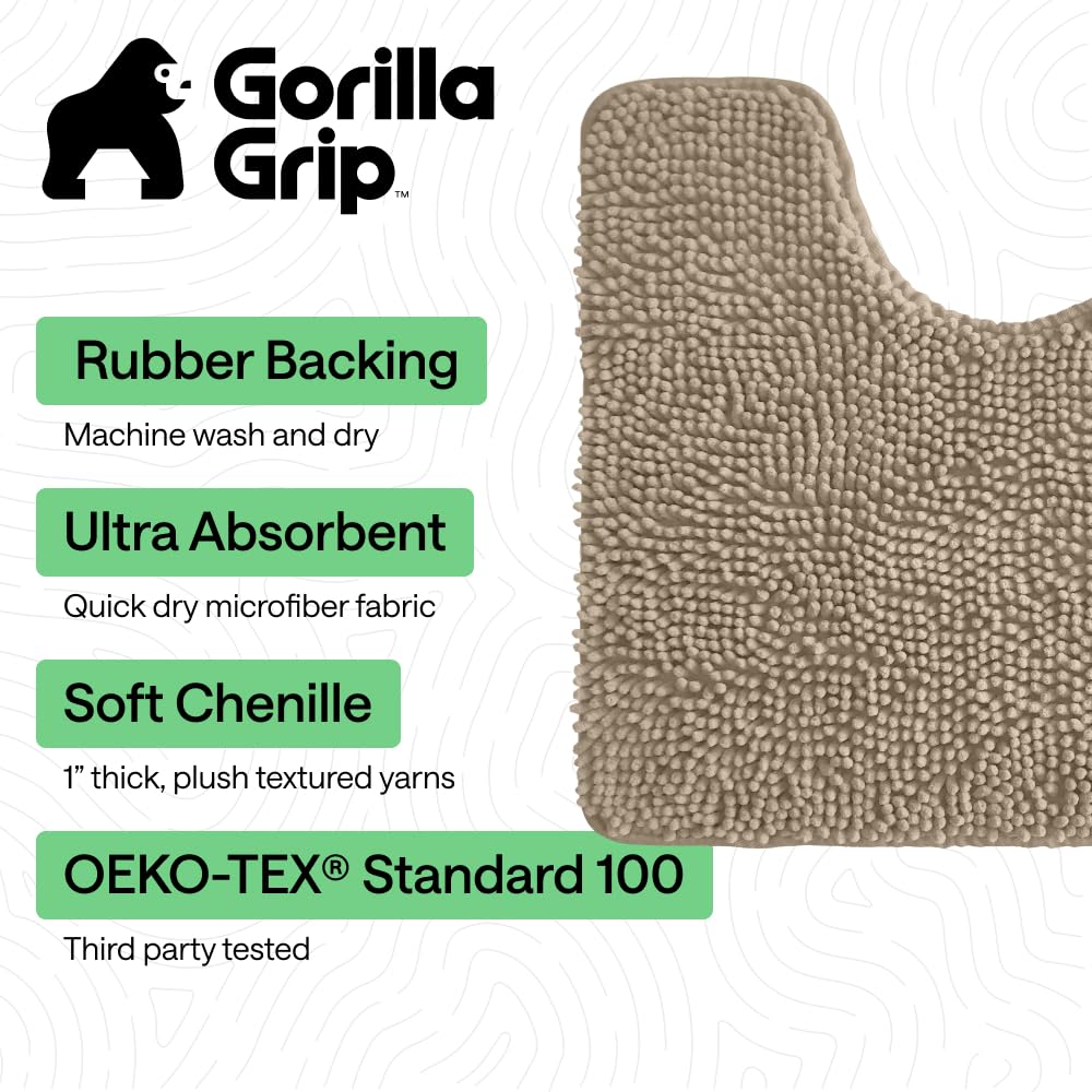 GORILLA GRIP Bathroom Rug Sets, Soft Chenille 2 Piece Area Rugs Set, Toilet Base Mat and 30x20 Carpet, Absorbent Microfiber Washable Mats Dry Quickly, Home Décor and Bath Room Accessories, Gray Beige