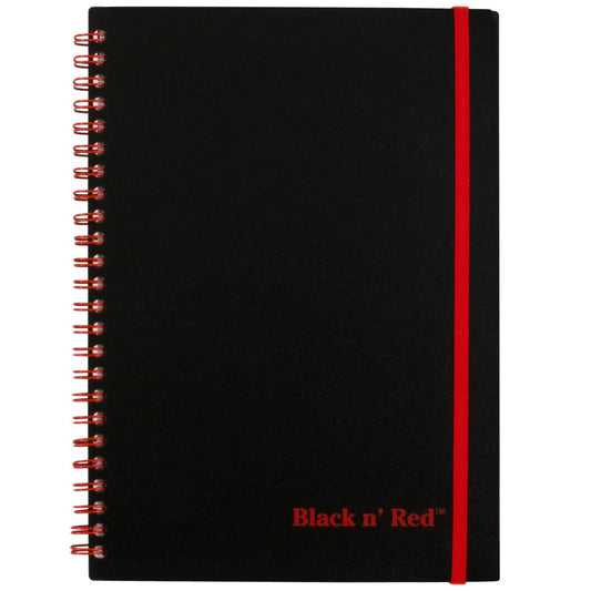 Black n' Red Notebooks, Business Journals, 3 Pack, 8-1/4" x 5-7/8", 70 Sheets, Ruled, Optik Paper, Scribzee App, Flexible Poly Cover, Wirebound, Black (400161061)