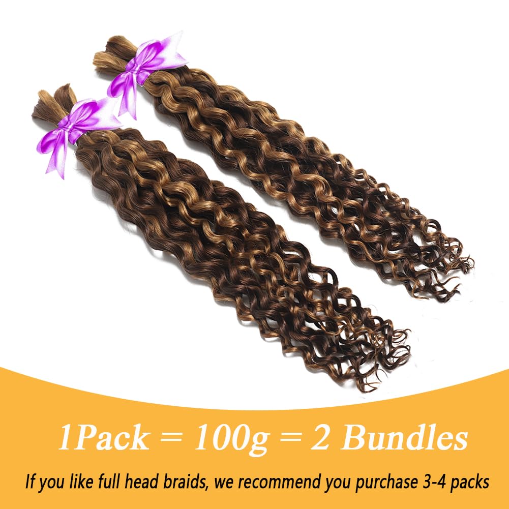 Human Braiding Hair for Boho Knotless Braids Bulk 16Inch Curly Bundles Human Hair for Micro Braiding Wet and Wavy Water Wave No Weft Human Hair Extension for Box Boho Braids 100g with 4/27# 16Iinch