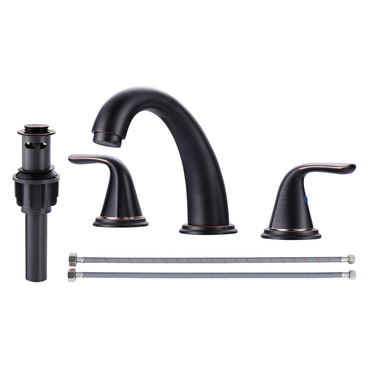Aleasha Bathroom Sink Faucet 3 Holes Oil Rubbed Bronze, Widespread Bathroom Faucet, Washroom Faucets with Pop Up Drain, Washroom Sink Faucets with 304 Stainless Steel Lead-Free Hose