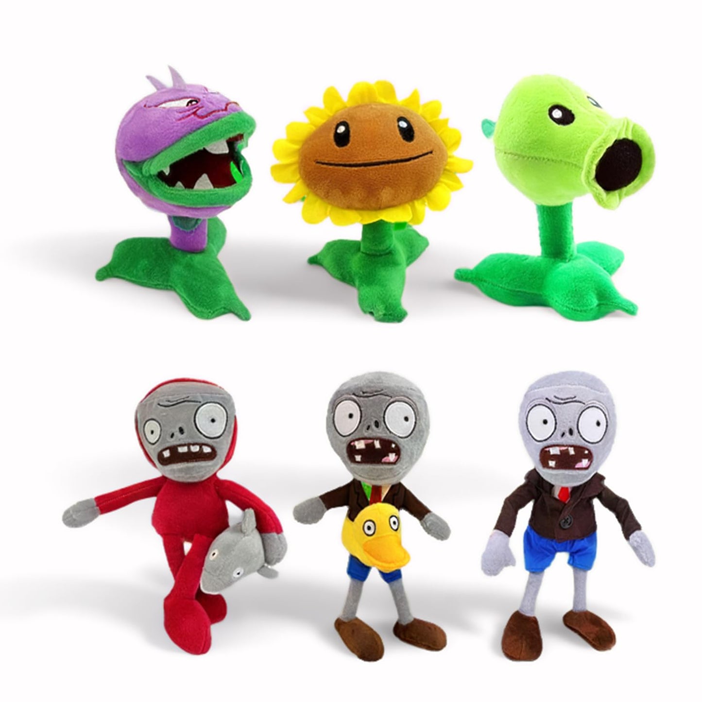 6Pcs Plants vs Zombies Plush Toys Zombie Sets,Ducky Newspaper Dolphin Zombie,Sunflower Chomper Peashooter Plant Soft Plants vs Zombies Toys PVZ Plush 1 2 for Birthday,Party,Halloween & Christmas