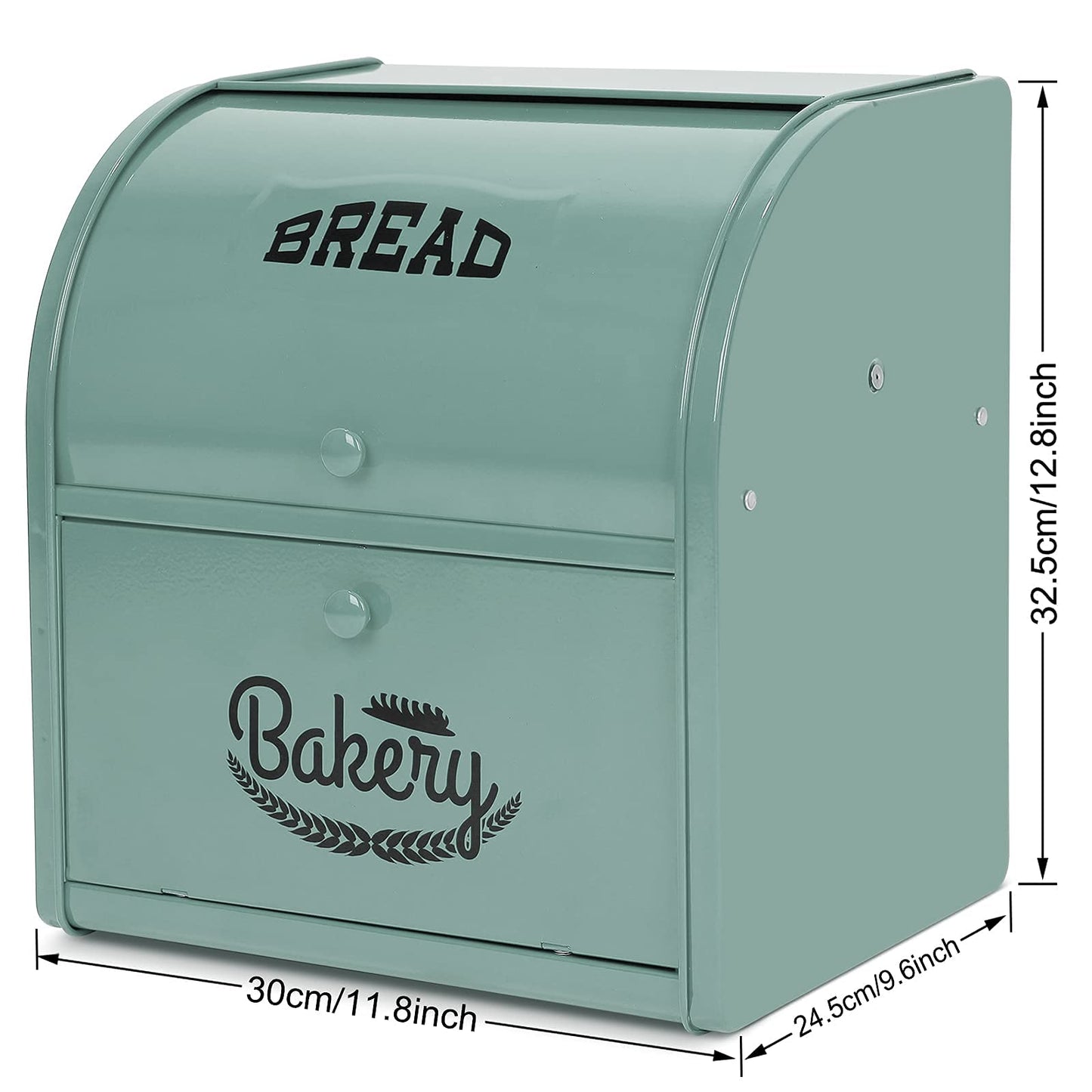 Pitmoly Stainless Steel Bread Box, 2 Layer Roll Top Bread Boxes, Large Capacity Food Storage Container for Kitchen Counter, Metal Bread Bin, Bread Holder for Countertop 11.8" x 9.6" x 12.8" (Green)