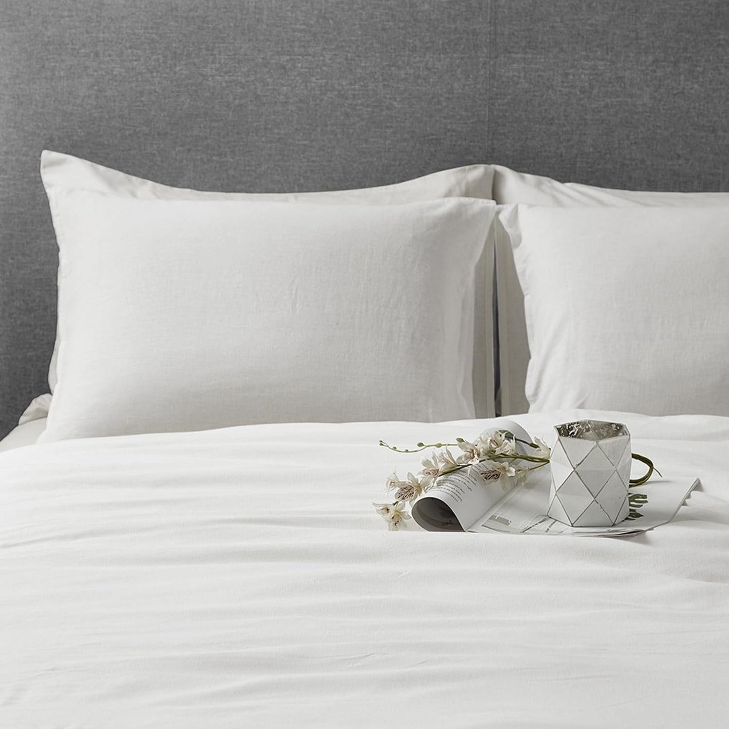 DAPU Linen Duvet Cover Set - French Linen Cotton Blend Natural Flax Soft Breathable Bedding 3 Pcs Set - 1 Duvet Cover 2 Pillowcases (Off-White/Cotton Linen, King)