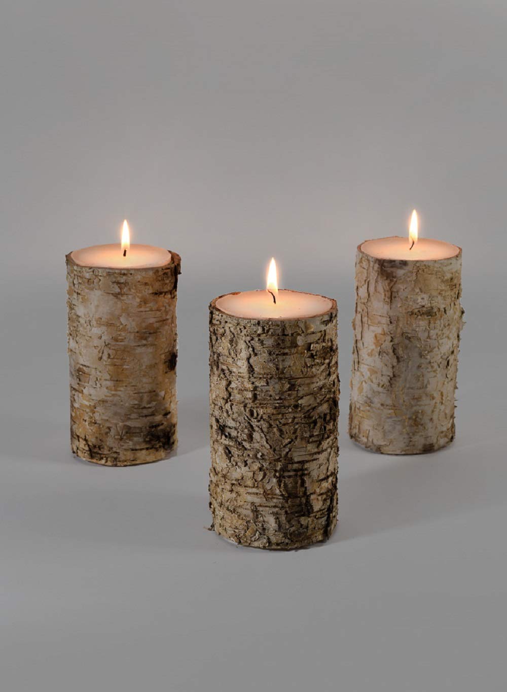 Serene Spaces Living Birch Bark Candle, Set of 3 Medium, Pillar Candle, Ideal for Weddings, Parties, Events, Restaurants, Home Decor, 3" Diameter & 5.75" Tall