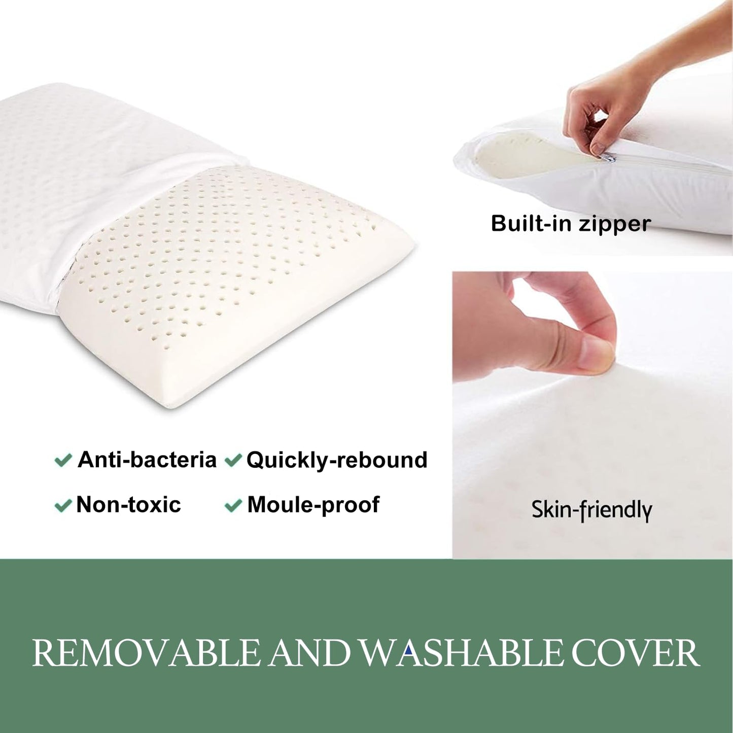 JOTOM Latex Pillow, 100% Talalay Natural Latex Foam Pillow, Soft Sleeping Bed Pillows with Cotton Cover, Queen Size, Perfect for Side/Back Pain, Stomach, Neck, Stress Relief