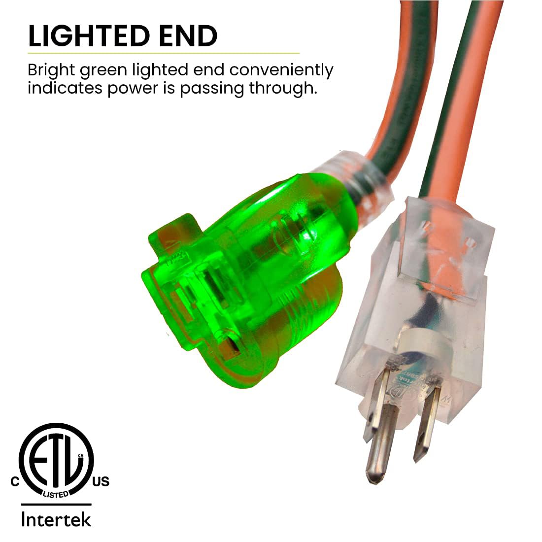 Go Green Power Inc. 14/3 100ft Lighted Outdoor Extension Cord - Durable, Heavy Duty - Perfect for Outdoor Tools & Equipment - GG-13800