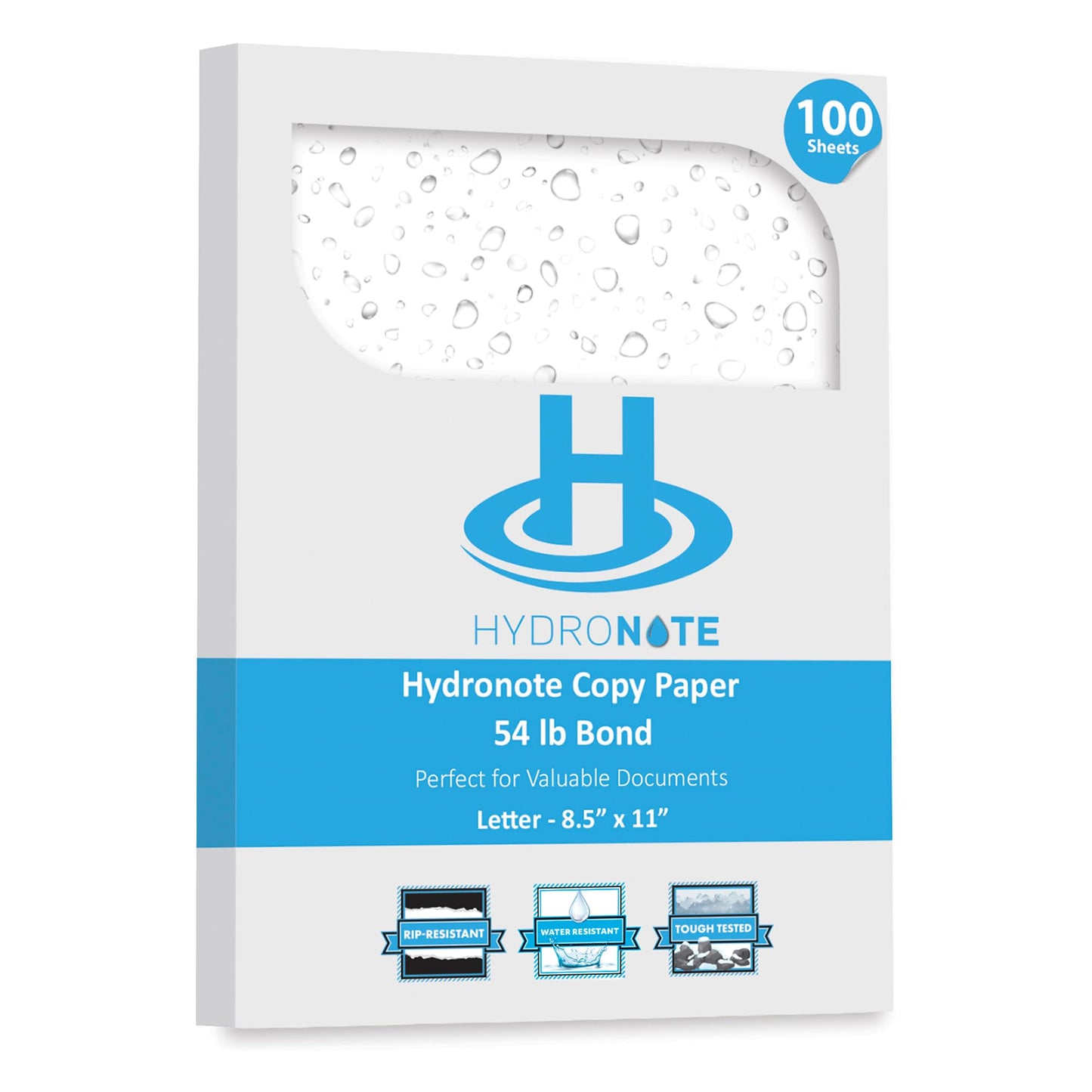TerraSlate Waterproof Paper - Hydronote 54lb Multipurpose Copy Paper 8.5” x 11”, 100 Sheets, Inkjet Printer and Laser Printer Paper Compatible - Weather/Rain Proof, Durable, White Paper