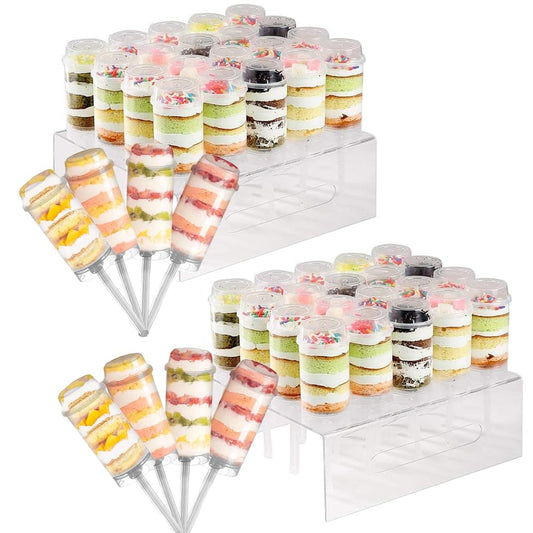 58 Pcs Push Cake Pop Containers Clear Plastic Acrylic Display Stand Set Includes 2 Pcs 20 Hole Cake Pop Holder and 56 Push Pop Containers Shooter Cups with Lids for Birthday Weddings