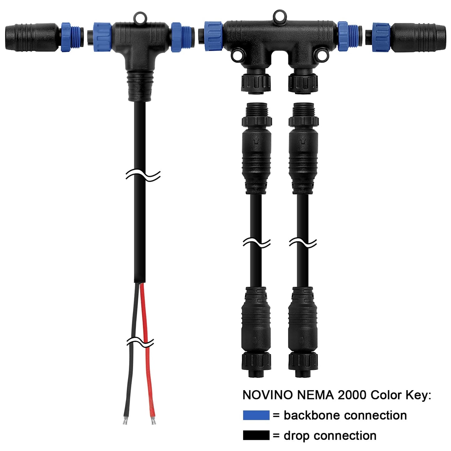 NOVINO NMEA 2000 Starter Kit to Process NMEA 2000 Network for Lowrance Simrad Garmin,Marine Grade Starter Kit with Backbone Cables Drop Cables Tees Terminators