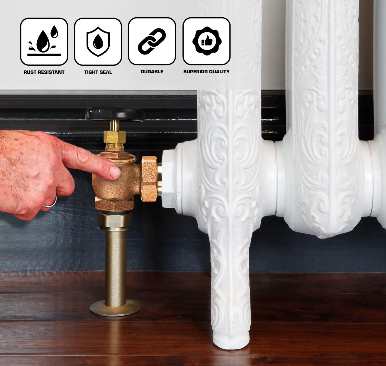 Midline Valve 6I564-5 Steam Radiator Valve; Air Vent Temperature Control; 3/4 in. FIP x Male Union; Brass (5 Pack), 0.75 Inch