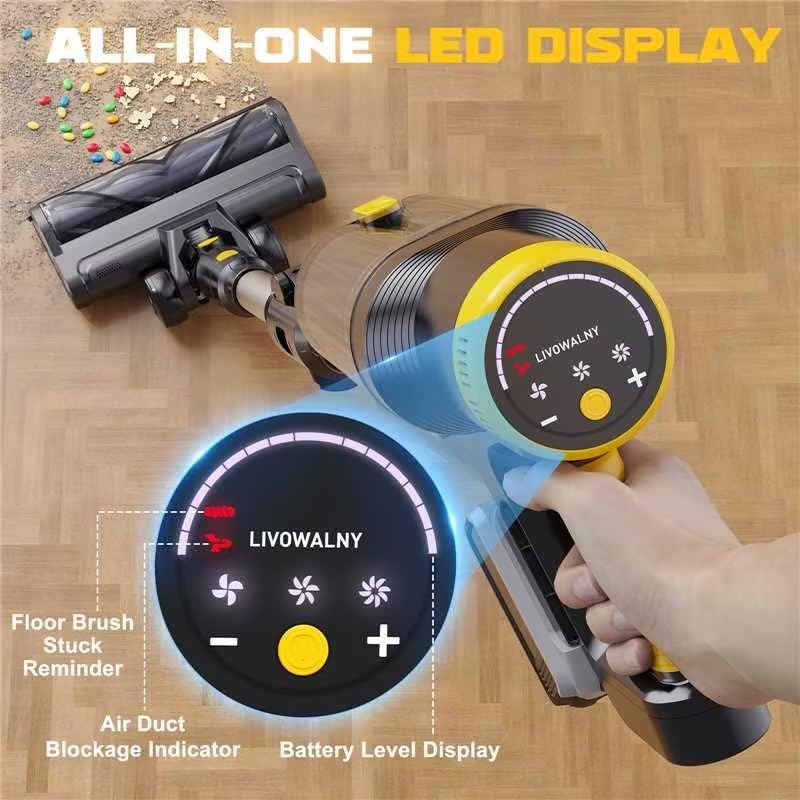 350W Cordless Vacuum Cleaner for DeWALT 20V Battery(No Battery), 40KPA Self-Standing Stick Vacuum with Touch Screen, Double Dust Cup, 180° Bendable Wand Vacuum Cleaner for Home Hard Floor Pet Carpet