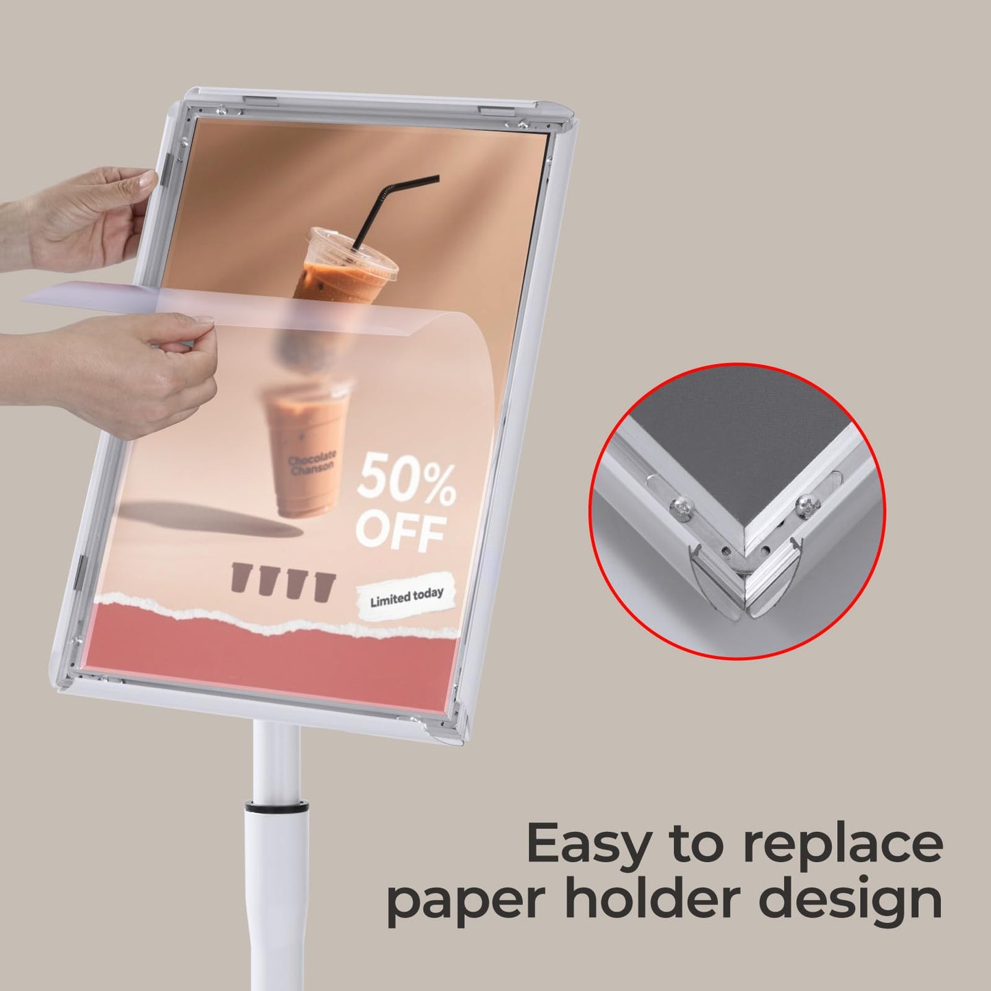 YIYO sign stand，floor sign holder poster stand heavy duty pedestal signage stand for display (WHITE, 8.5*11)