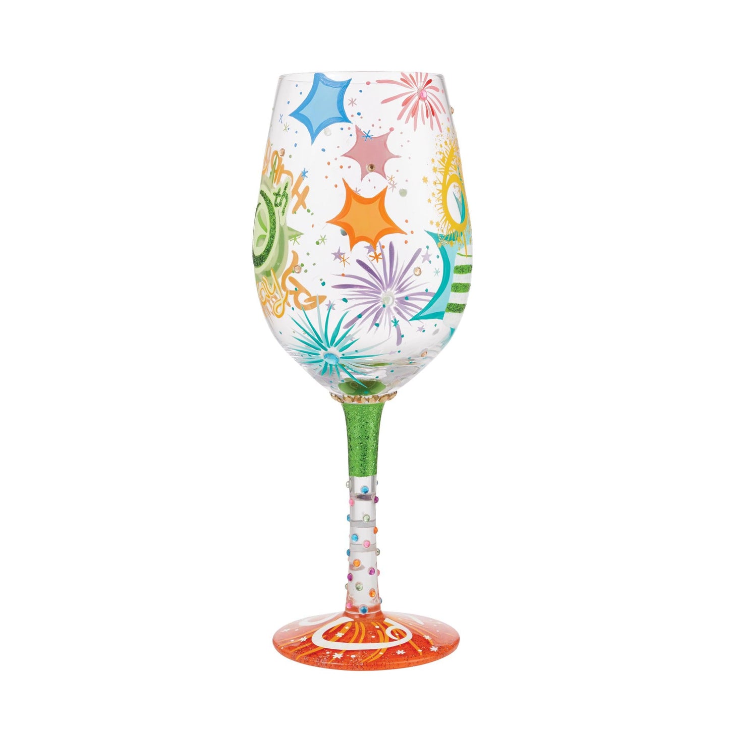 Enesco Designs by Lolita Happy 60th Birthday Hand-Painted Artisan Wine Glass, 15 Ounce, Multicolor