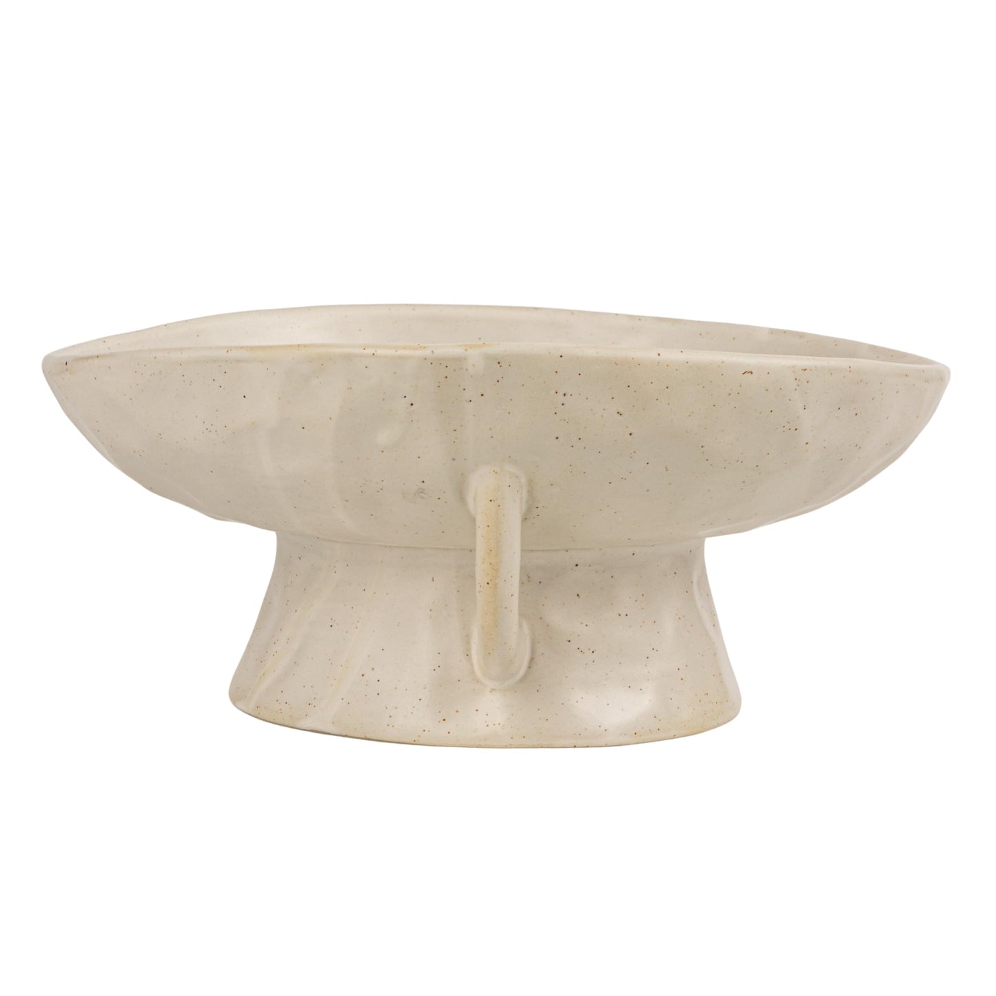 Creative Co-Op Stoneware Footed Pedestal Bowl with Handles, Reactive Glaze, White