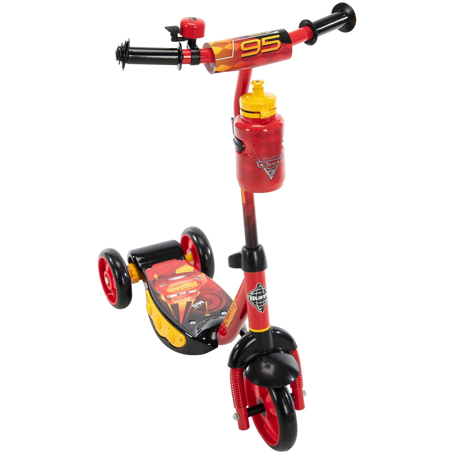 Huffy Disney Pixar Cars Preschool Scooter W/Lights, Bell & A Water Bottle